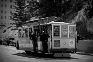 balck and white cable car